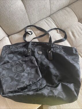 Coach Black Signature Nylon Tote with Removable Pouch